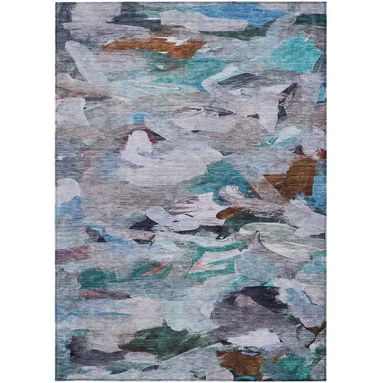 Blue Gray And Brown Abstract Washable Indoor Outdoor Area Rug Photo 7