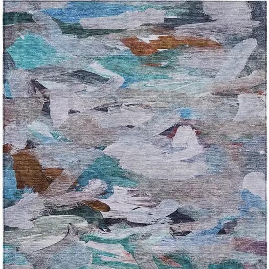 Blue Gray And Brown Abstract Washable Indoor Outdoor Area Rug Photo 6