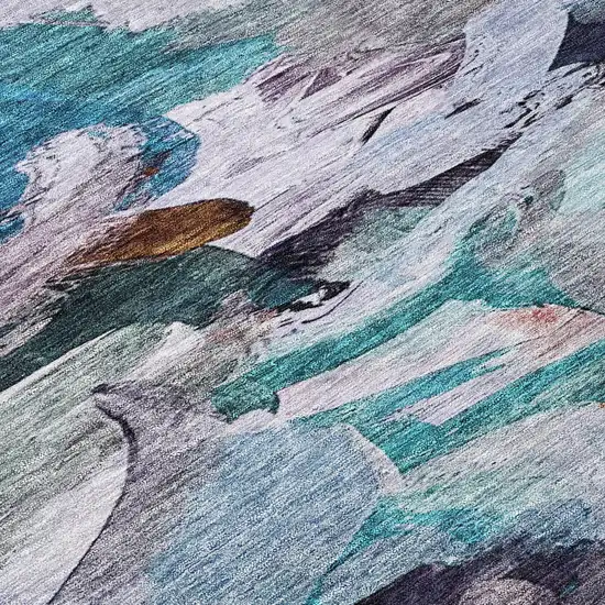 Blue Gray And Brown Abstract Washable Indoor Outdoor Area Rug Photo 5