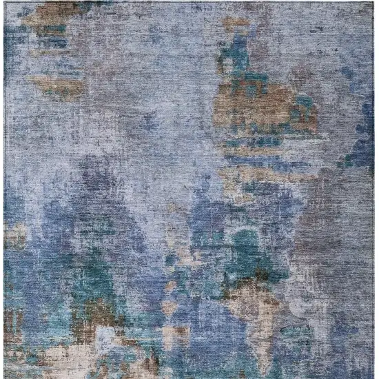 Blue Gray And Brown Abstract Washable Indoor Outdoor Area Rug Photo 4