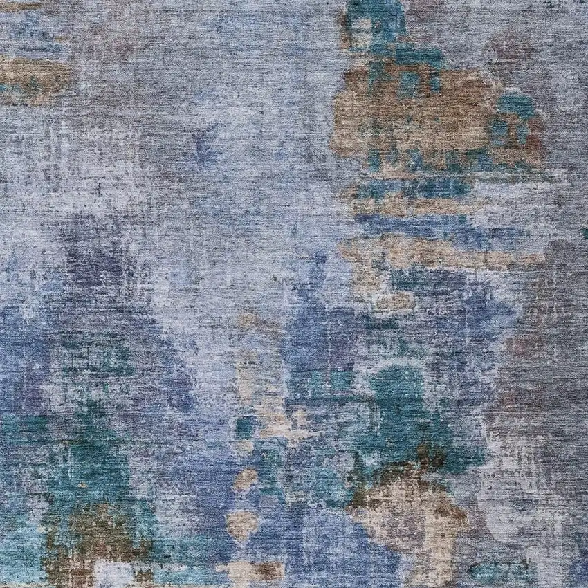 Blue Gray And Brown Abstract Washable Indoor Outdoor Area Rug Photo 8