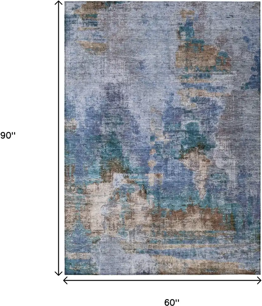 Blue Gray And Brown Abstract Washable Indoor Outdoor Area Rug Photo 3