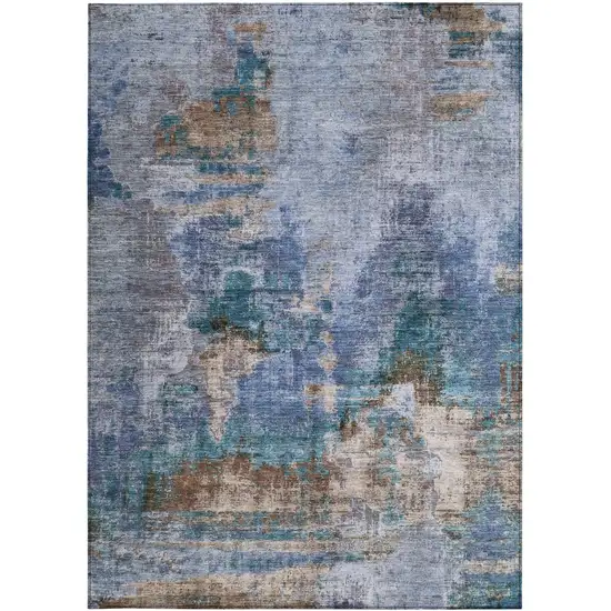 Blue Gray And Brown Abstract Washable Indoor Outdoor Area Rug Photo 5