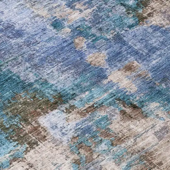 Blue Gray And Brown Abstract Washable Indoor Outdoor Area Rug Photo 8