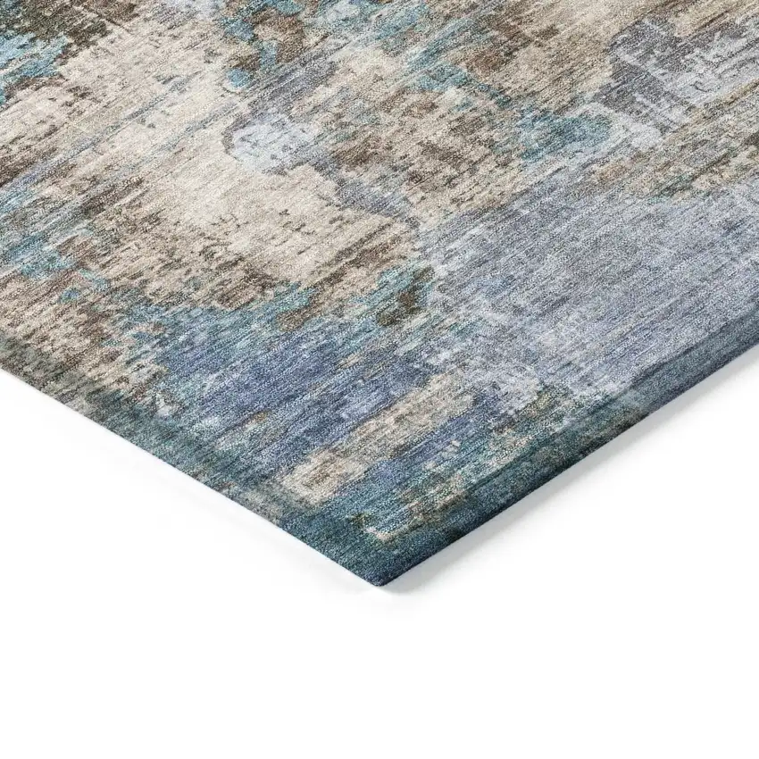 Blue Gray And Brown Abstract Washable Indoor Outdoor Area Rug Photo 7