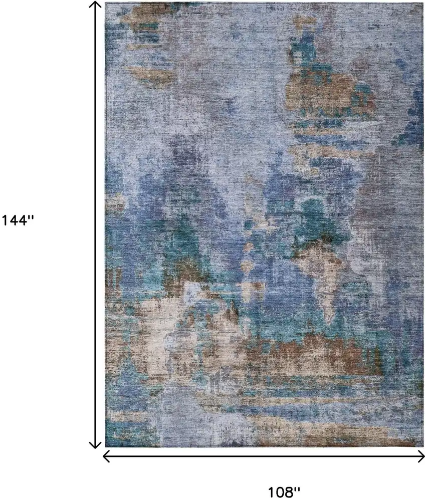 Blue Gray And Brown Abstract Washable Indoor Outdoor Area Rug Photo 3