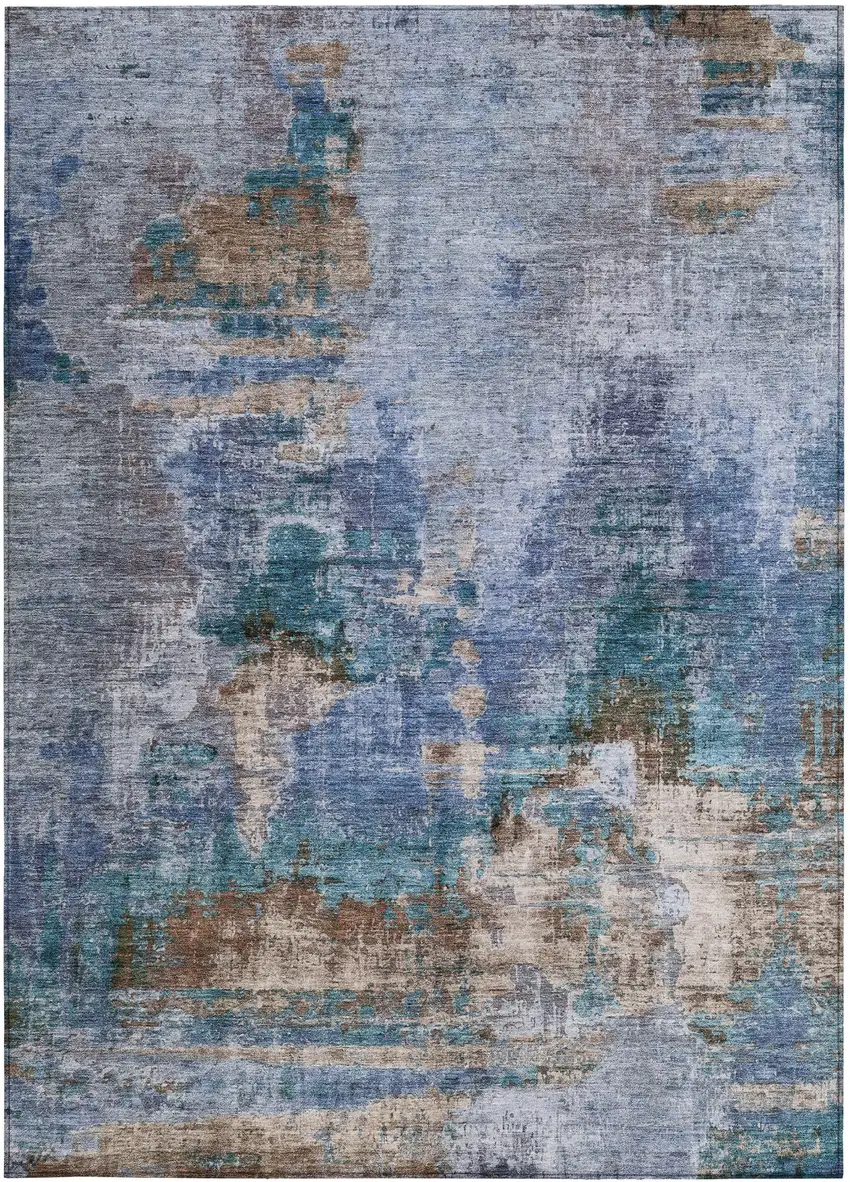 Blue Gray And Brown Abstract Washable Indoor Outdoor Area Rug Photo 4