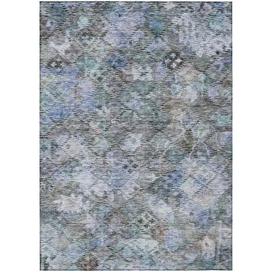 Blue Gray And Brown Floral Washable Indoor Outdoor Area Rug Photo 2