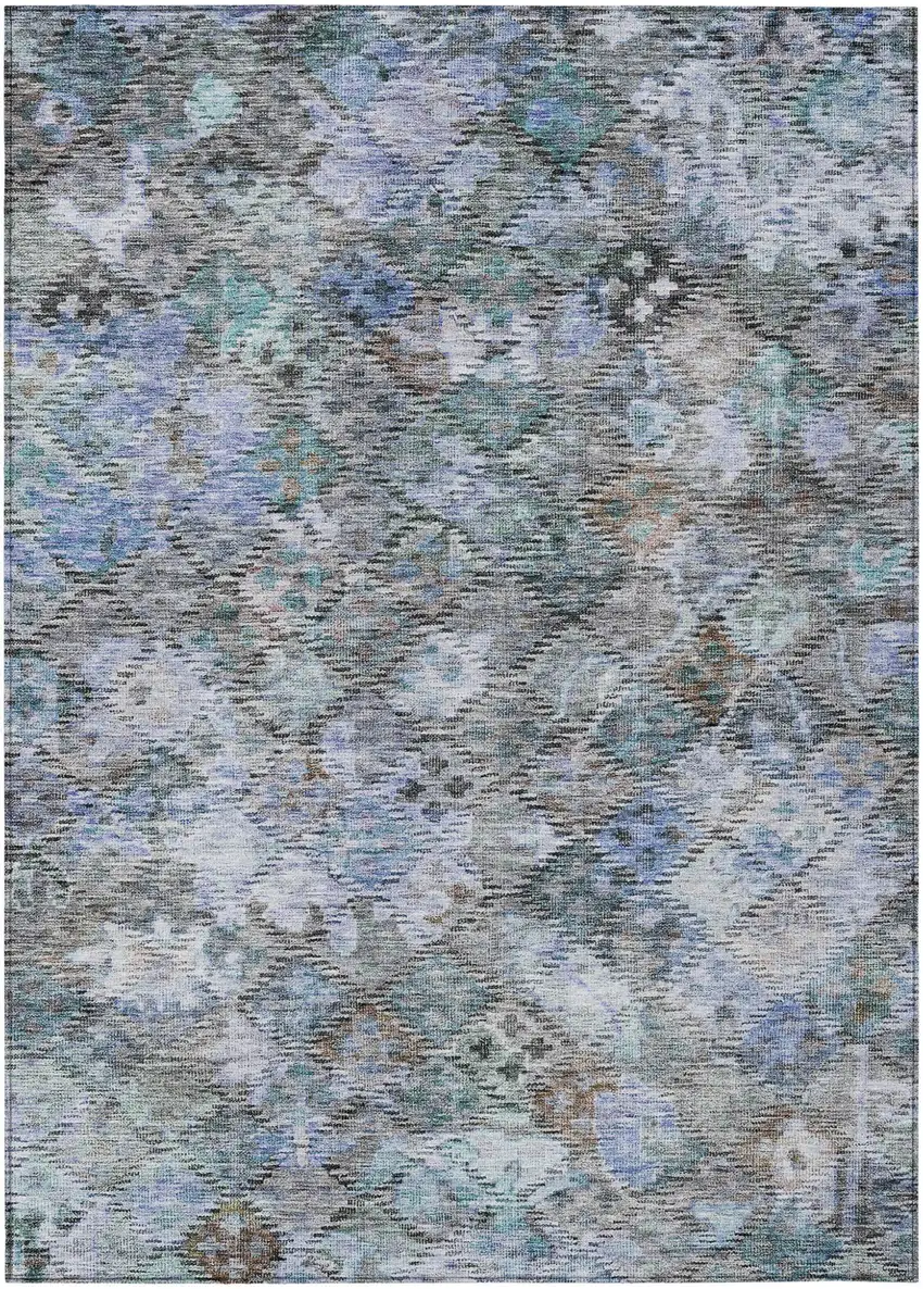 Blue Gray And Brown Floral Washable Indoor Outdoor Area Rug Photo 2