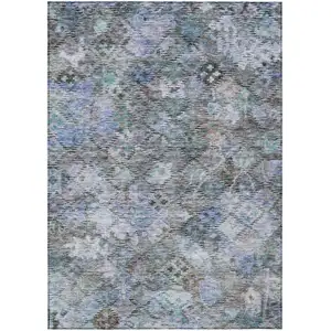 Photo of Blue Gray And Brown Floral Washable Indoor Outdoor Area Rug