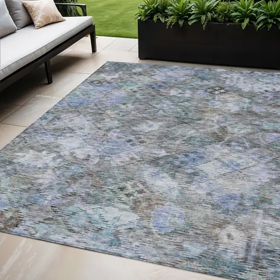 Blue Gray And Brown Floral Washable Indoor Outdoor Area Rug Photo 1