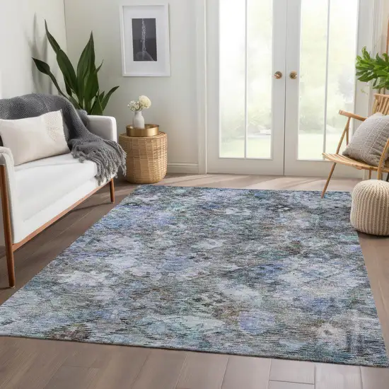 Blue Gray And Brown Floral Washable Indoor Outdoor Area Rug Photo 8