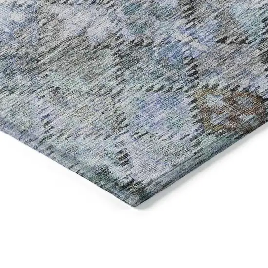 Blue Gray And Brown Floral Washable Indoor Outdoor Area Rug Photo 4