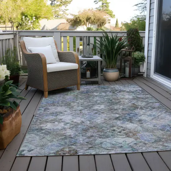 Blue Gray And Brown Floral Washable Indoor Outdoor Area Rug Photo 9