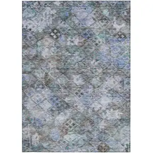 Photo of Blue Gray And Brown Floral Washable Indoor Outdoor Area Rug