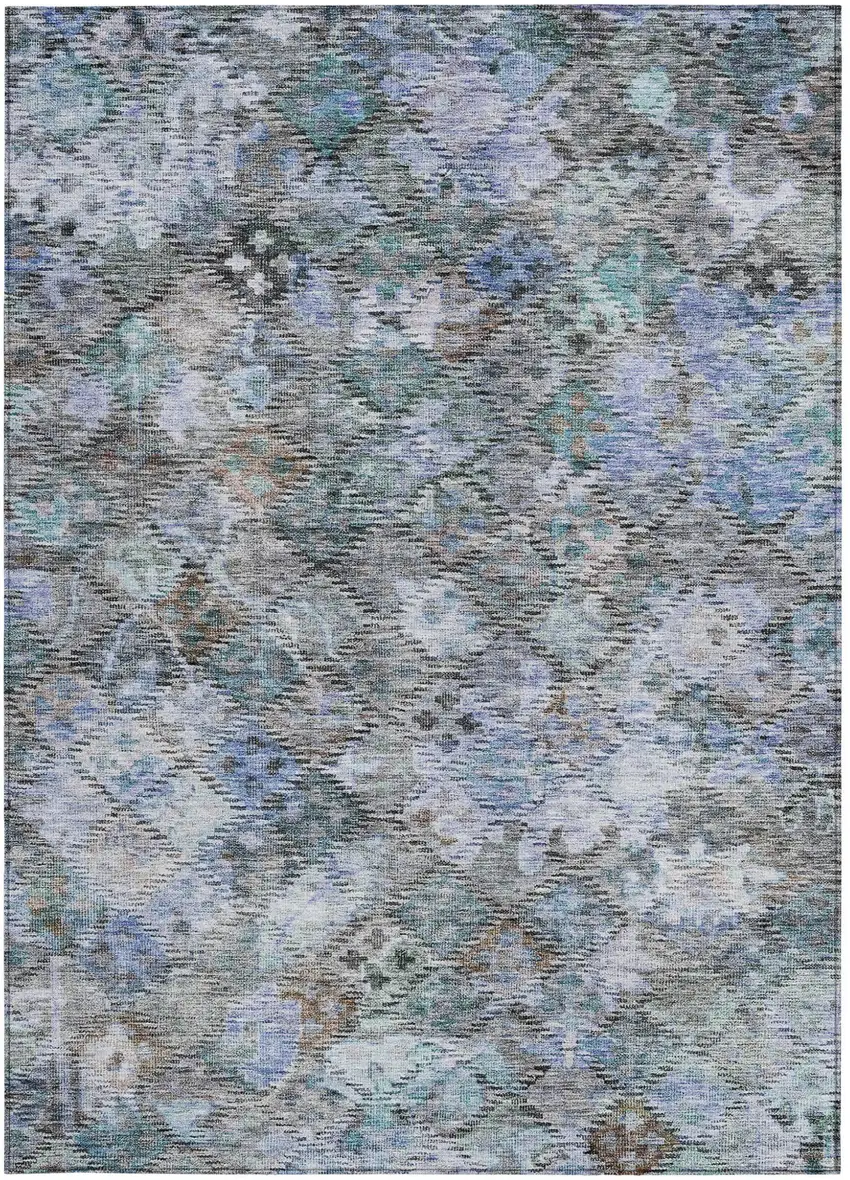 Blue Gray And Brown Floral Washable Indoor Outdoor Area Rug Photo 5