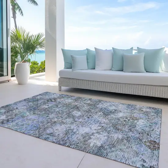 Blue Gray And Brown Floral Washable Indoor Outdoor Area Rug Photo 6