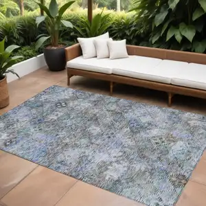 Photo of Blue Gray And Brown Floral Washable Indoor Outdoor Area Rug