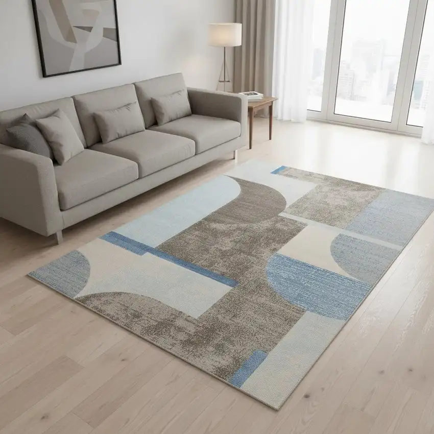 Blue Gray And Brown Geometric Area Rug Photo 1