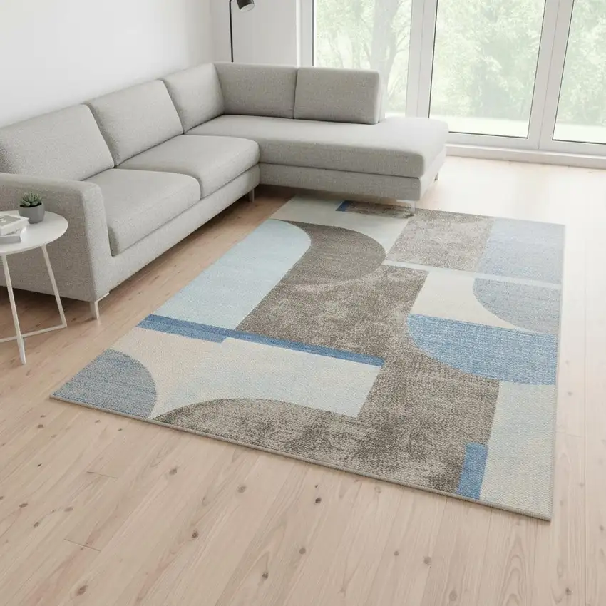 Blue Gray And Brown Geometric Area Rug Photo 1