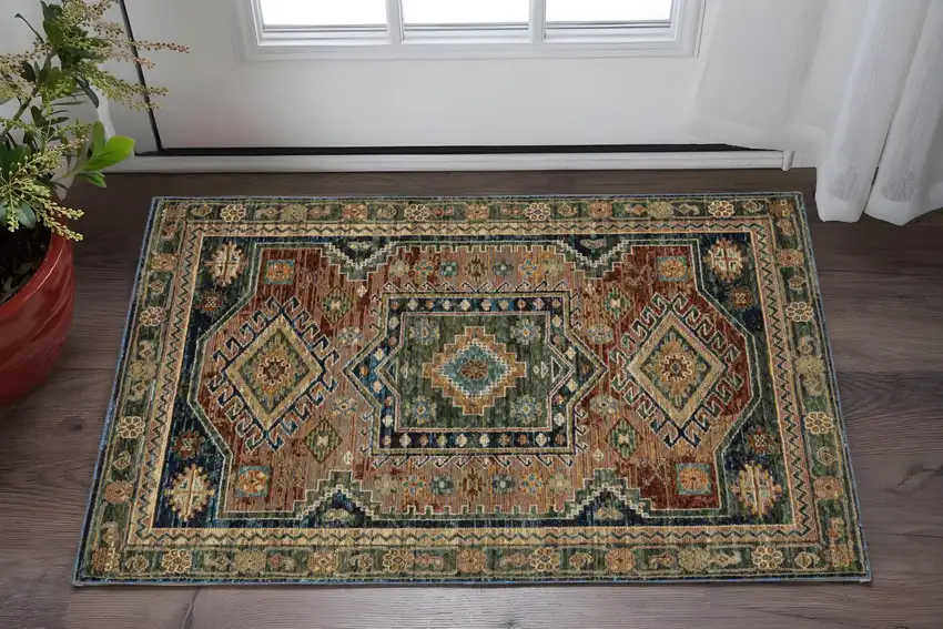 Blue Gray And Brown Tribal Area Rug Photo 1