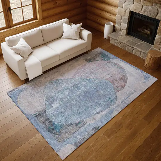 Blue Gray And Charcoal Abstract Washable Area Rug With UV Protection Photo 4