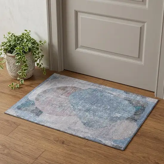 Blue Gray And Charcoal Abstract Washable Area Rug With UV Protection Photo 1