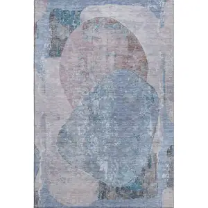 Photo of Blue Gray And Charcoal Abstract Washable Area Rug With UV Protection