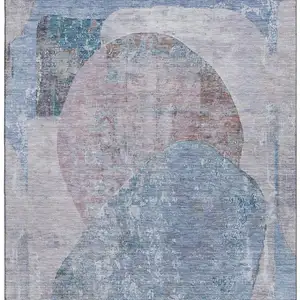 Photo of Blue Gray And Charcoal Abstract Washable Area Rug With UV Protection