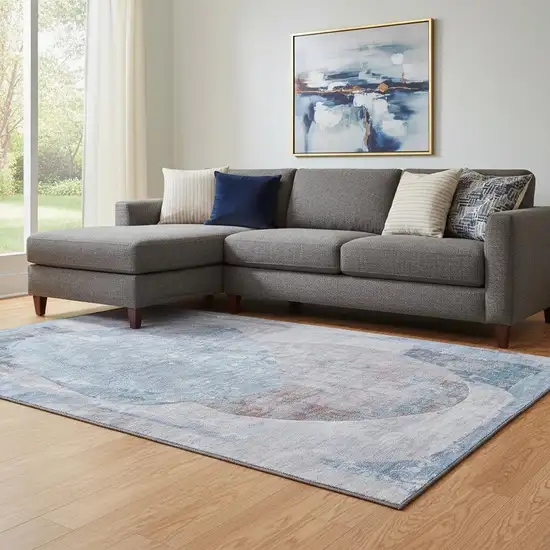 Blue Gray And Charcoal Abstract Washable Area Rug With UV Protection Photo 2