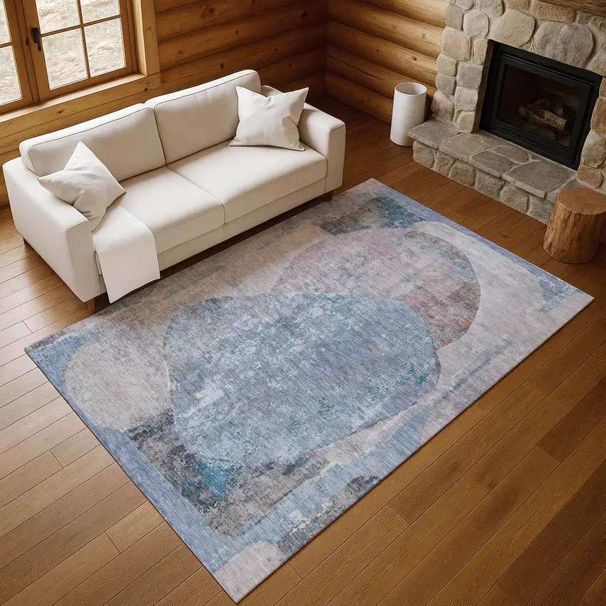 Blue Gray And Charcoal Abstract Washable Area Rug With UV Protection Photo 5