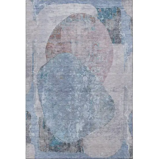 Blue Gray And Charcoal Abstract Washable Area Rug With UV Protection Photo 2