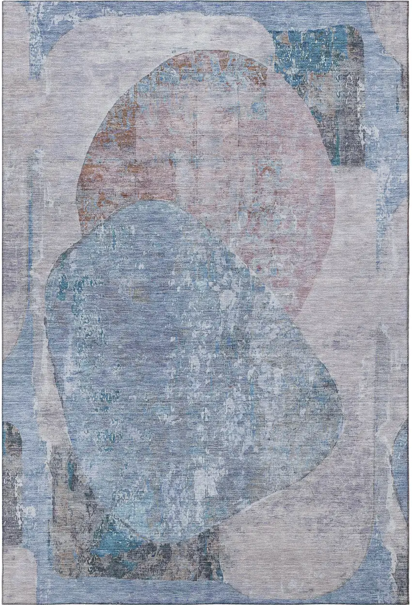 Blue Gray And Charcoal Abstract Washable Area Rug With UV Protection Photo 2