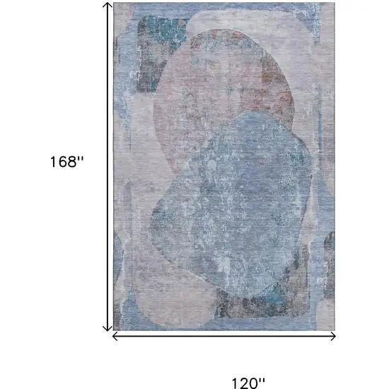 Blue Gray And Charcoal Abstract Washable Area Rug With UV Protection Photo 9