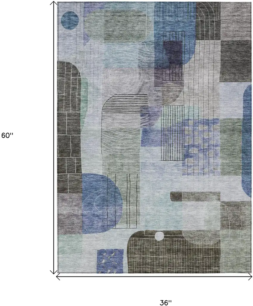 Blue Gray And Charcoal Abstract Washable Indoor Outdoor Area Rug Photo 7