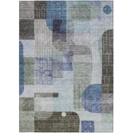 Blue Gray And Charcoal Abstract Washable Indoor Outdoor Area Rug Photo 6