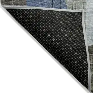 Photo of Blue Gray And Charcoal Abstract Washable Indoor Outdoor Area Rug