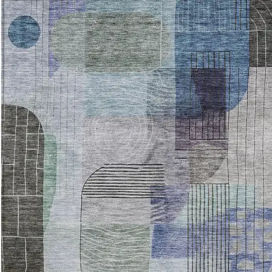 Blue Gray And Charcoal Abstract Washable Indoor Outdoor Area Rug Photo 5