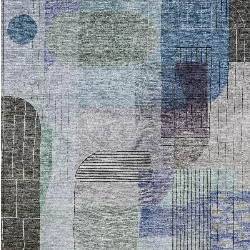 Blue Gray And Charcoal Abstract Washable Indoor Outdoor Area Rug Photo 5
