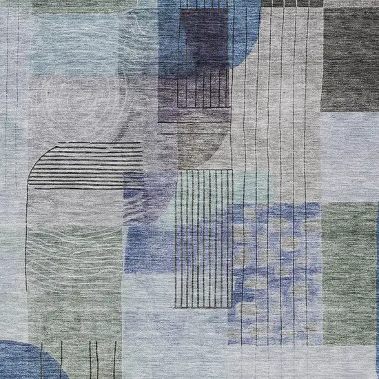 Blue Gray And Charcoal Abstract Washable Indoor Outdoor Area Rug Photo 5