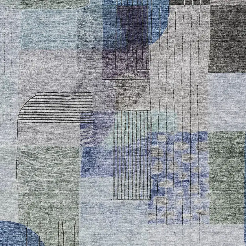 Blue Gray And Charcoal Abstract Washable Indoor Outdoor Area Rug Photo 5