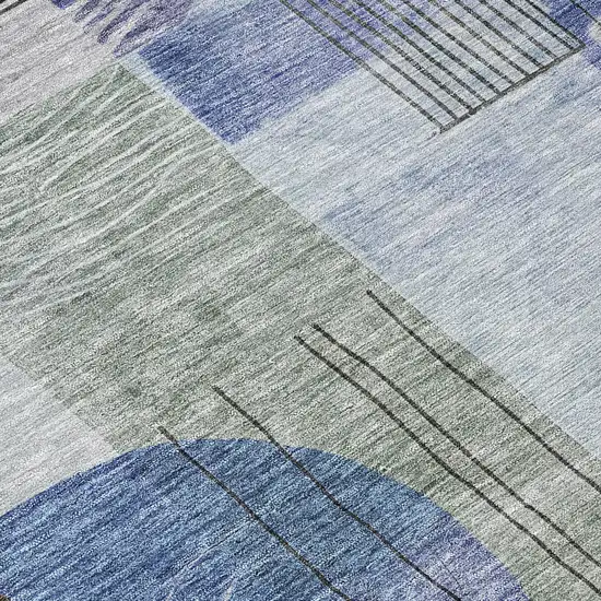 Blue Gray And Charcoal Abstract Washable Indoor Outdoor Area Rug Photo 8