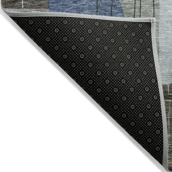 Blue Gray And Charcoal Abstract Washable Indoor Outdoor Area Rug Photo 3