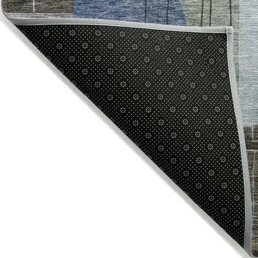 Blue Gray And Charcoal Abstract Washable Indoor Outdoor Area Rug Photo 3