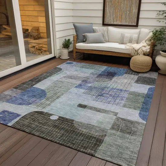 Blue Gray And Charcoal Abstract Washable Indoor Outdoor Area Rug Photo 7