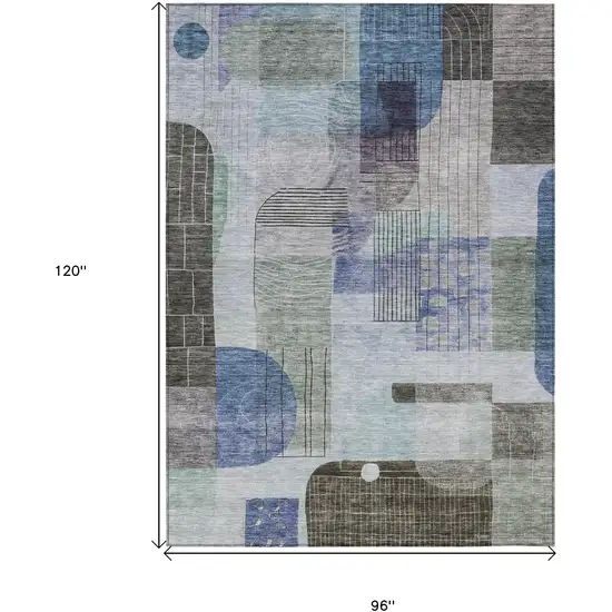 Blue Gray And Charcoal Abstract Washable Indoor Outdoor Area Rug Photo 7