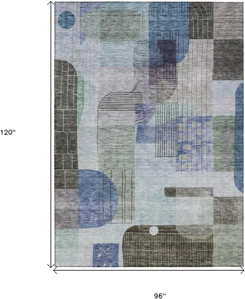 Blue Gray And Charcoal Abstract Washable Indoor Outdoor Area Rug Photo 7