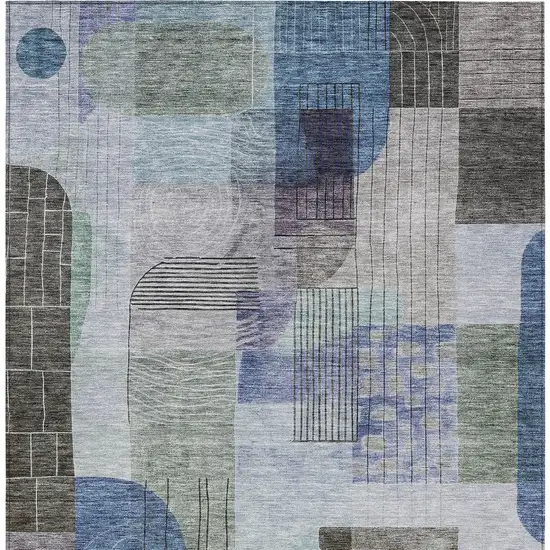 Blue Gray And Charcoal Abstract Washable Indoor Outdoor Area Rug Photo 6