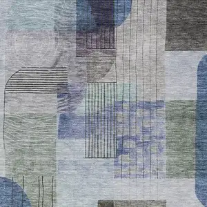 Photo of Blue Gray And Charcoal Abstract Washable Indoor Outdoor Area Rug