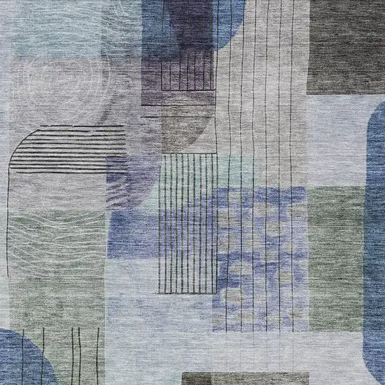 Blue Gray And Charcoal Abstract Washable Indoor Outdoor Area Rug Photo 5